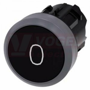 3SU1030-0AB10-0AD0 tlačítko, 22 mm, kulaté, plast s kovovým čelním kroužkem, černé, popisek: O, nízký hmatník