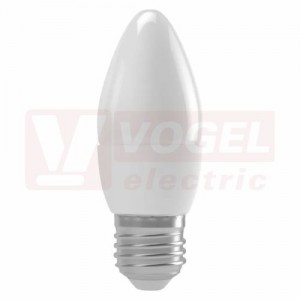 Žárovka LED E27 230VAC   4W svíčka A+, provedení CLASSIC, baňka mléčná, neutrální bílá 4100K, 330 lumenm nestmívatelná, živ. 30000h., náhrada za 30W, rozměr 38x100mm (EMOS-ZQ3111)