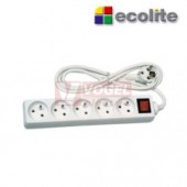 Prodlužovák  5 zás.  1,5m vypínač, Ecolite (K5-1.5) bílý 250VAC/10A, kabel  PVC 3x1,0mm2