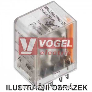 DRM570730L paticové relé 230V AC, 4 přepínací kontakty, 5A/250V AgNi pozlacené, LED indikace ČERVENÁ, test. tlač. NE (7760056095)