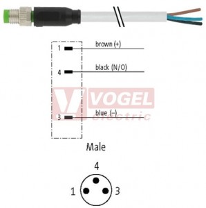 7000-08001-2100200 konektor M8/3-pin/vidl/přímý - kabel ŠE PVC 3x0,25mm2 L=2,0m - volný konec