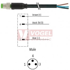 7000-08001-6300200 konektor M8/3-pin/vidl/přímý - kabel ČE PUR 3x0,25mm2 L=2,0m - volný konec