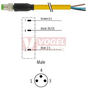 7000-08001-0300200 konektor M8/3-pin/vidl/přímý - kabel ŽL PUR 3x0,25mm2 L=2,0m - volný konec