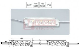 LED modul 3xLED 3528 SMD, 12VDC, 0,268W, 18 lumen, 6000 kelvin, IP65, samolepka 3M/na šroubek (68,2x19,5x5,7mm)