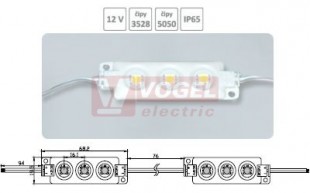 LED modul 3xLED 5050 SMD, 12VDC, 0,544W, 45 lumen, 6000 kelvin, IP65, samolepka 3M/na šroubek (68,2x19,5x5,7mm)