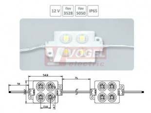 LED modul 4xLED 5050 SMD, 12VDC, 1,065W, 60 lumen, 6000 kelvin, IP65, samolepka 3M/na šroubek (54,8x33,2x5,9mm)