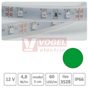 LED pásek 3528-060 v silikonové bužírce, bílé PCB, zelený