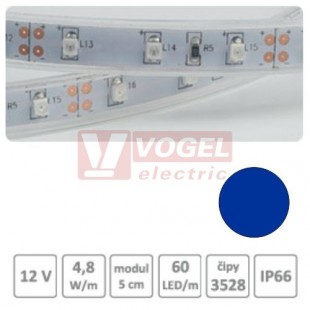 LED pásek 3528-060 v silikonové bužírce, bílé PCB, modrý