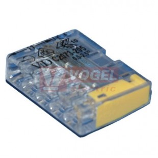 C2073-205 svorka bezšroubová 5x 0,5-2,5mm2, žlutá/transparentní, 24A/450VAC, materiál PC, max. 110°C