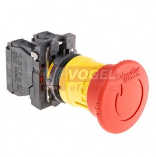 XB5AS8445 Ovládač "Nouzového zastavení s hřib.knoflíkem - fce. Odblokovat pootočením", kontakty 1 Z + 1 V