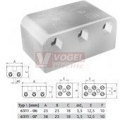 6311-07 svorkovnice keramická, 3x4mm2/250V, IP20, s otvorem pro montáž, materiál keramika, barva okrová