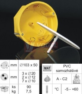 KO 97/L krabice odbočná, prům.103/hl.50mm s víčkem (do sádrokartonu)