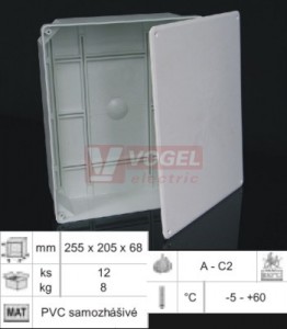 KT 250_KB krabice rozvodná, š/v/hl 205x255x66mm s víčkem, montáž pod omítku, či na povrch, hladké stěny, PVC