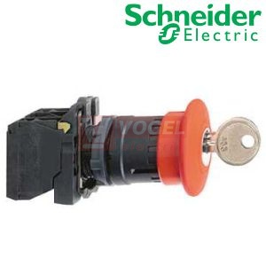 XB5AS9445 Ovládač "Nouzového zastavení s hřib. Knoflíkem, fce. Odblokovat klíčem č.455", kontakty 1 Z + 1 V