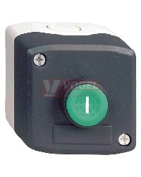 XALD102 Skříň ovládací 1-tlačítková, ŠE víko, tlačítko ZE symbol "I", lícující,  kontakty 1Z