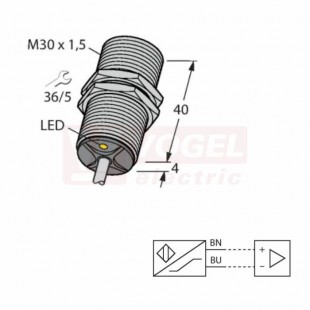 Bi10-G30-Y1X snímač indukční ATEX EX zóna 0, EX zóna 20, mosaz, M30x1,5, Sn=10mm, stíněný, 2-drát, kabel PVC 2m, délka těla 44mm, 8,2VDC, IP67