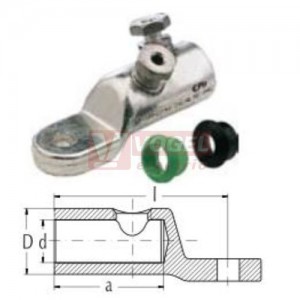 C 16-95 kabelové oko šroubové pro Al u Cu vodiče 16-95mm2, svorník M12, do 36kV, galv.pocínované, vč. centrovacích kroužku pro vystředění vodiče