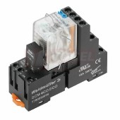 DRMKIT 24VDC 4CO LD/PB paticové relé, 4 přepínací kontakt, 5A/250VAC AgNi pozlacené, LED indikace zelená, test.tlač. ANO, ochraná dioda ANO, patice šroubová, š=27,2mm (1542510000)