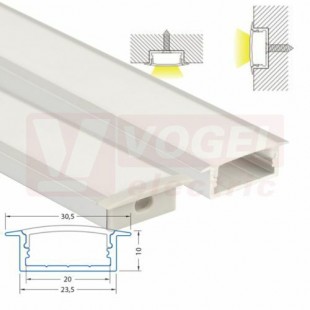 Vestavný hliníkový profil 30x10 mm, mlecny difuzor, komplet, 1 m (761.026.43.1)