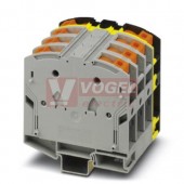 PTPOWER 50-3L/FE svorka řadová, blokovaná, 1000V AC/1500V DC, 150A, připojení Power Turn, 8 přípojek, 4 póly, šedá/černá-žlutá, š=80mm (3260055)
