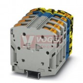 PTPOWER 50-3L/N/FE svorka řadová, blokovaná, 1000V AC/1500V DC, 150A, připojení Power Turn, 10 přípojek, 5 pólů, šedá/modrá/černá-žlutá, š=80mm (3260056)