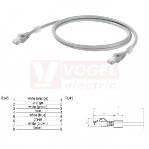 IE-C6FP8LD0025M40M40-D Patch kabel Cat.6 S/FTP, konektory RJ45/RJ45, IP20, šedý, délka 2,5m (1165940025)