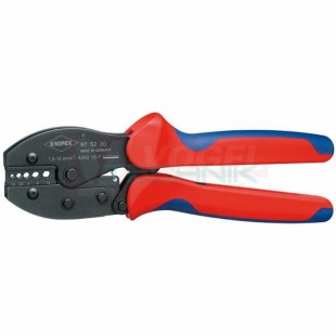 LSR 1510  975230 KNIPEX lisovací kleště na oka, spojky, konektory bez izolace, pro průřezy 1,5-10mm2, tvar slisu šestihran, délka kleští 230mm