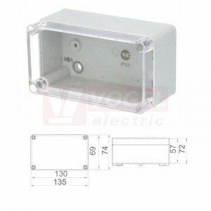 Krabice SolidBOX 68051 IP65, povrchová/průhledné víko, v135xš74xh72mm, hladké boky, kovové šrouby, barva šedá, IK07