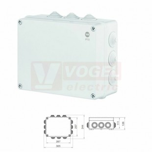 Krabice SolidBOX 68212 IP55, povrchová/plné víko, 12x stupňovité vývodky, v305xš244xh126mm, plastové šrouby, barva šedá, IK07