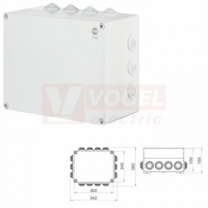 Krabice SolidBOX 68242 IP55, povrchová/plné víko, 14x stupňovité vývodky, v342xš282xh165mm, plastové šrouby, barva šedá, IK07