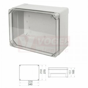 Krabice SolidBOX 68261 IP65, povrchová/průhledné víko, v340xš270xh165mm, hladké boky, plastové šrouby, barva šedá, IK07