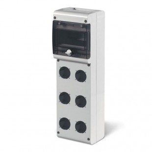 Rozvodnice zásuvková  6M IP66 (řada BLOCK 3) nástěnná, průhl.dvířka, 6x otvor čelní malý, rozměr švh 136x440x85mm  (Scame 632.3530-000)