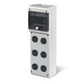 Rozvodnice zásuvková  6M IP66 (řada BLOCK 3) nástěnná, průhl.dvířka, 6x otvor čelní malý, rozměr švh 136x440x85mm  (Scame 632.3530-000)