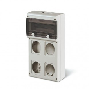 Rozvodnice zásuvková 11M IP66 (řada BLOCK 4) nástěnná, průhl.dvířka, 4x čelní otvor, rozměr švh212x415x105mm (Scame 632.4500-000)
