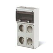 Rozvodnice zásuvková 11M IP66 (řada BLOCK 4) nástěnná, průhl.dvířka, 4x čelní otvor, rozměr švh212x415x105mm (Scame 632.4500-000)