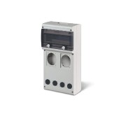 Rozvodnice zásuvková 11M IP66 (řada BLOCK 4) nástěnná, průhl.dvířka, 2x otvor čelní+4x čelní malý. rozměr švh212x415x105mm (Scame 632.4530-000)