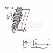 BI4U-EM12WD-AP6X snímač indukční pro potravinářský průmysl, nerez, stíněný, Sn=4mm, PNP/NO, 10-30VDC, IP69K, kabel 2m, délka těla 52mm (1634811)