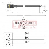 RKC4T-2/TXL konektor M12/3-pin/zás/přímý -  kabel ČE PUR L= 2m - volný konec