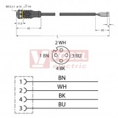 RKC4.4T-2/TEL konektor M12/4-pin/zás/přímý -  kabel ČE PVC L= 2m - volný konec