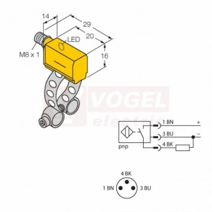 BIM-PST-AP6X-V1131 snímač magnetoindukční, kvádrový, PNP/NO, konektor M8/3pin, 10-30VDC, rozměr 23x14x16mm, IP67