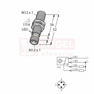 BI6U-M12-VN6X-H1141 snímač indukční M12x1, Sn=6mm, mosaz, stíněný, NPN/NC, konektor M12/4pin, 10-30VDC, délka těla 52mm, IP68 (1644814)