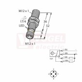 BI6U-M12-VN6X-H1141 snímač indukční M12x1, Sn=6mm, mosaz, stíněný, NPN/NC, konektor M12/4pin, 10-30VDC, délka těla 52mm, IP68 (1644814)