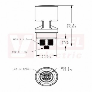 TL50AOSQ světelný maják, jen alarm 99dB, 12-30V DC, 24V AC, mont.závit M30x1,5mm, rozměr pr.50xv115,9mm, IP67, připojení M12/4pin (3085560)