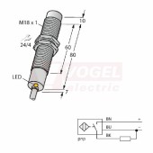 NI8-M18-AP6X/S120 snímač indukční s rozšířeným teplotním rozsahem +120°C, M18, Sn=8mm, nestíněný, mosaz, 10-30VDC, PNP/NO, kabel SiHSi silikon 2m, délka těla 97mm, IP67 (4611230)