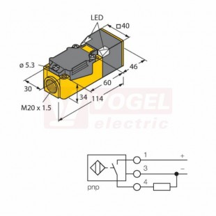 BI30U-CP40-AP6X2 senzor indukční se zvýšenou spínací vzdáleností, kvádrový, stíněný, PNP/NO, Sn=30mm, 10-30VDC, M20x1,5mm, rozměr 114x40x40mm, svorkovnice, IP68 (1625830)