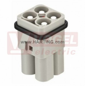 09120043051 Han Q4/0 Crimp Konektor, V, 4P, pro krimpovací piny, 40A/830V, termoplast, 1,5-10mm2 RAL 7032