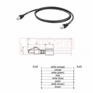 IE-C6FP8LE0002M40M40-E Patch kabel Cat.6 S/FTP, konektory RJ45/RJ45, IP20, černý, délka 0,2m, plášť LSZH bezhalogenový (1251610002)