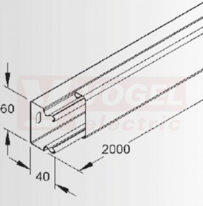 LLK 40.060 kanál s víkem, 40x60x2000mm, ocel, pozink, s děrováním dna (NIEDAX)