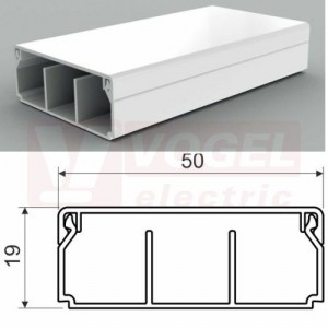 Lišta v 20xš 50 LHD 50X20/2_HD (2m karton) hranatá, plast, dvě přepážky, bílá RAL9003