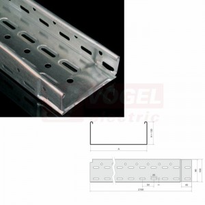 Žlab perf šxv 250x100 NKZI 100X250X0,7 S (galv.zinek) žlab kabelový děrovaný s integr.spojkou (1ks=2m)